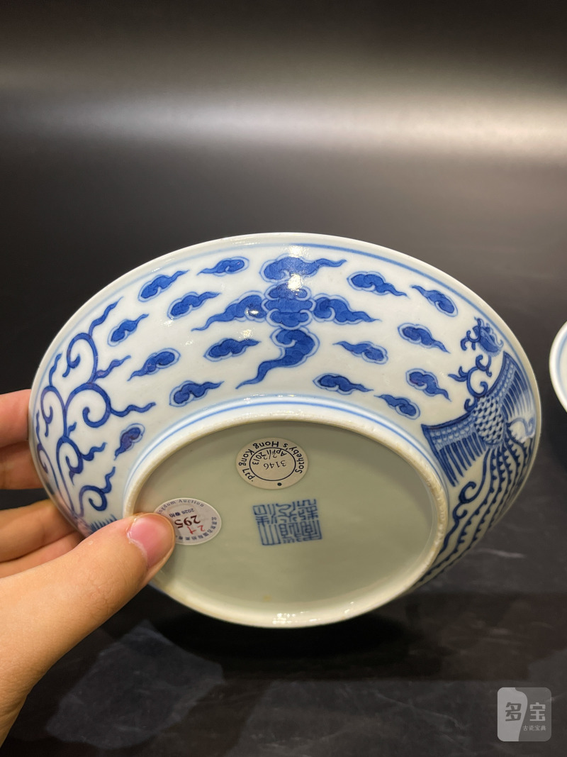 清道光 青花凤纹盘一对 - 图11